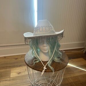 White Bride Cowboy Hat with Rhinestone Fringe